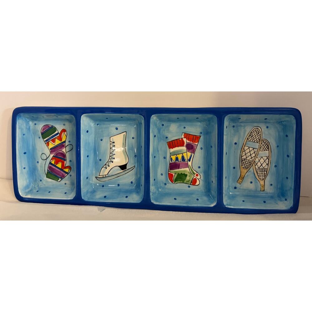 Mesa International Ceramic Relish Tray‎ - Winter Sports Theme - 4 Compartments